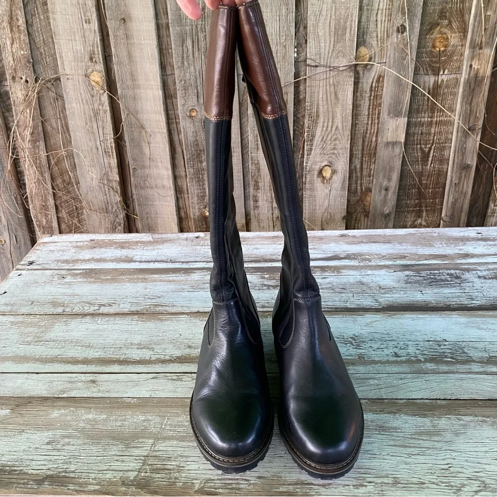 Remonte Black and Brown leather Knee-High riding Boots Size 38 fur lined